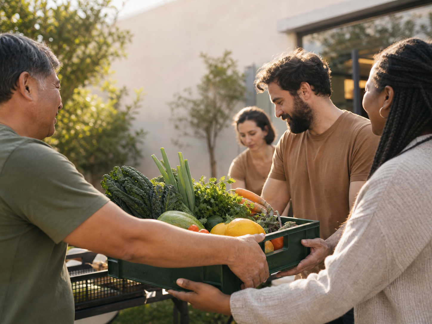 Community volunteers sharing fresh food